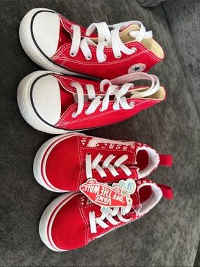 Vans Toddler Red & White Canvas Sneakers Size 8.5 and Red converse size 8C
